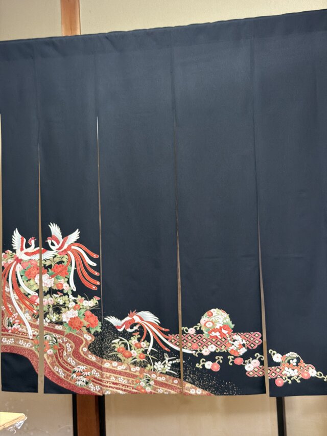留袖着物リメイク暖簾ゴージャス鳳凰お部屋の演出縁起物横幅〜120-丈