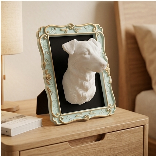 犬（ジャックラッセルテリア）の壁掛けレリーフ 3Dプリント 白PLA