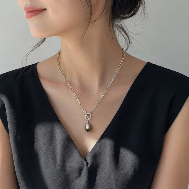 一点もの Tahitian Black Pearl タヒチ黒蝶バロックパールネックレス