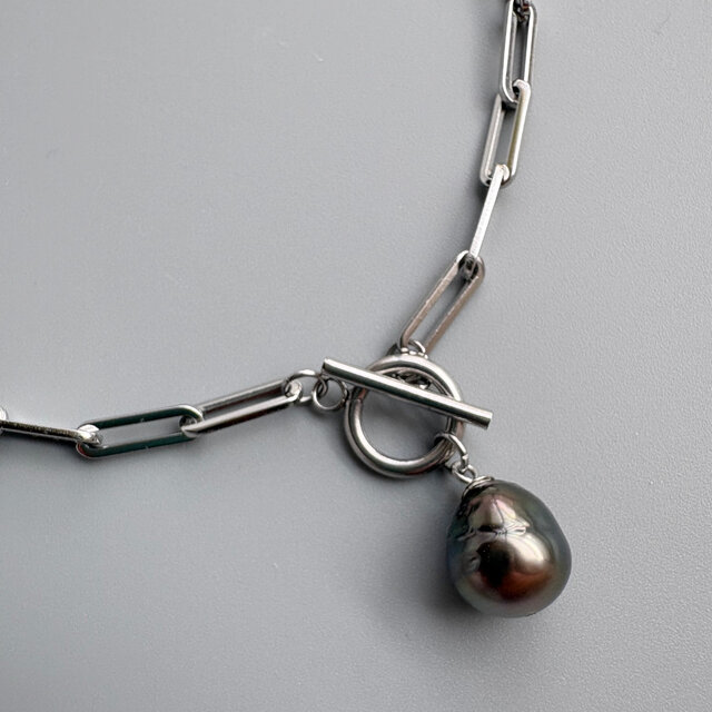 一点もの Tahitian Black Pearl タヒチ黒蝶バロックパールネックレス