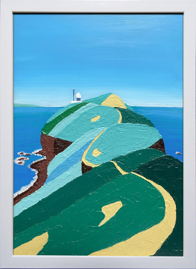 灯台のある岬」/ acrylic on panel | iichi 日々の暮らしを心地よく
