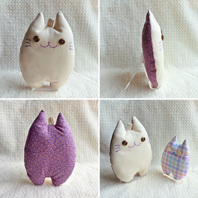手作りベージュぬいぐるみ メモリアルふにゃ〜た＊ベージュ×紫｜猫のぬいぐるみ | iichi 日々の