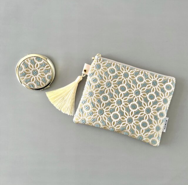 受注制作】モロッカン刺繍ポーチ＆コンパクトミラーセット ♢ギフトに