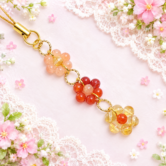 天然石＊カーネリアン×サンストーン×シトリン＊ストラップ