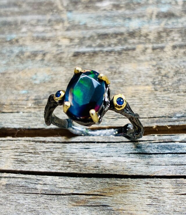 sv925*Deep Sea Aurora Black Opal Ring 深海のオーロラ◇ブラック
