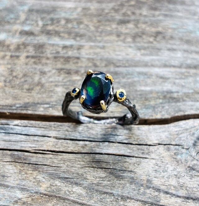 sv925*Deep Sea Aurora Black Opal Ring 深海のオーロラ◇ブラック