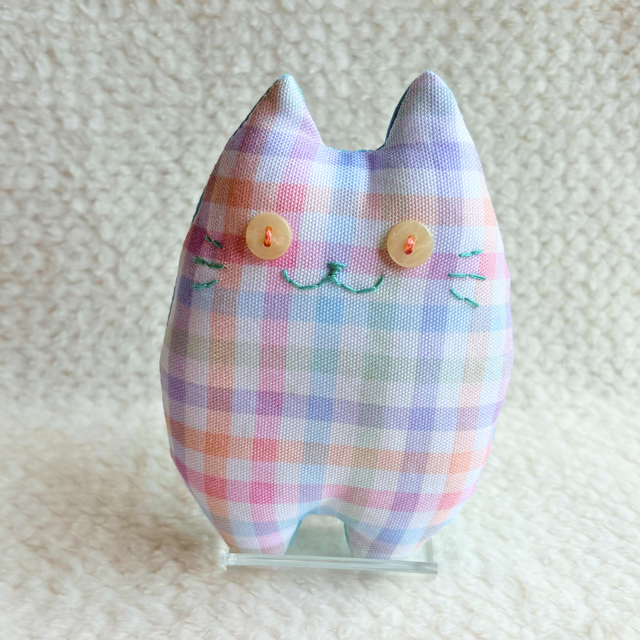 ハンドメイド ちびふにゃ〜た ねこのぬいぐるみ パステルチェック④