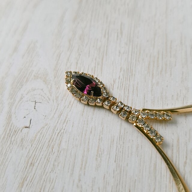 M*I様 アンティーク　アクセサリー purple marquis clear rhinestone dangle ヴィンテージネックレス