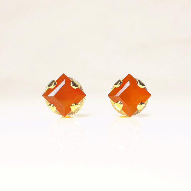 カーネリアン(スクエアカット)のピアス&ネックレス 2点セット [送料