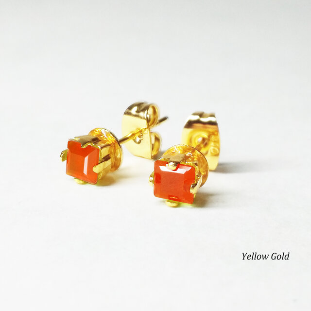 カーネリアン(スクエアカット)のピアス&ネックレス 2点セット [送料