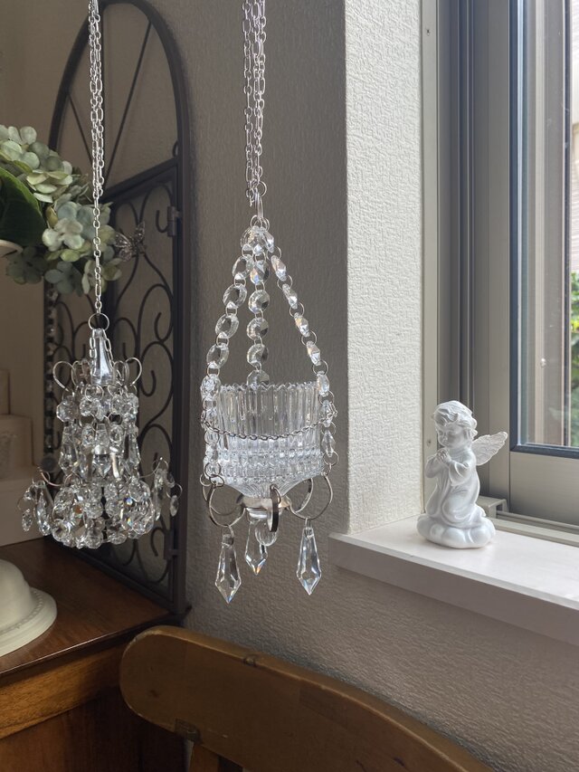 アンティーク 吊り下げクリスタルシャンデリア(コンセント付き) 吊り下げガラスホルダー シャンデリア ｜ Lumière Glass（ルミエール