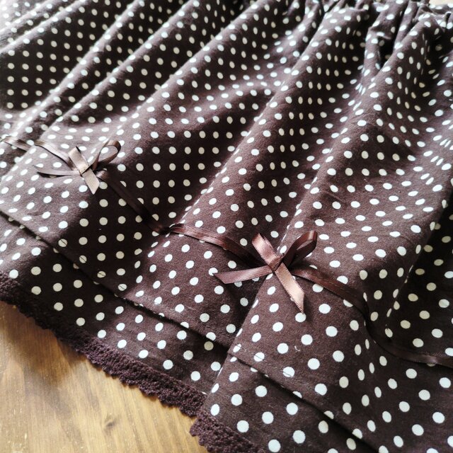 ブラウンドット♪リボン＆レース カフェカーテン 横104×縦39cm | iichi