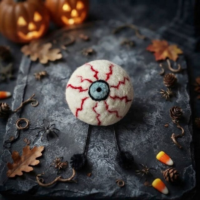 ハロウィン 羊毛フェルトの目玉ブローチ｜足あり・足なし 軽い（受注