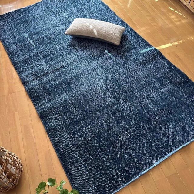 113×200 ブルー×ブルーグリーン オーバーダイ トルコヴィンテージラグ