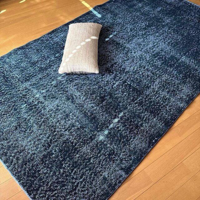 113×200 ブルー×ブルーグリーン オーバーダイ トルコヴィンテージラグ