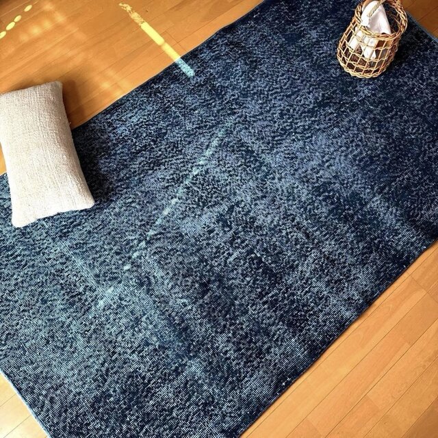 113×200 ブルー×ブルーグリーン オーバーダイ トルコヴィンテージラグ