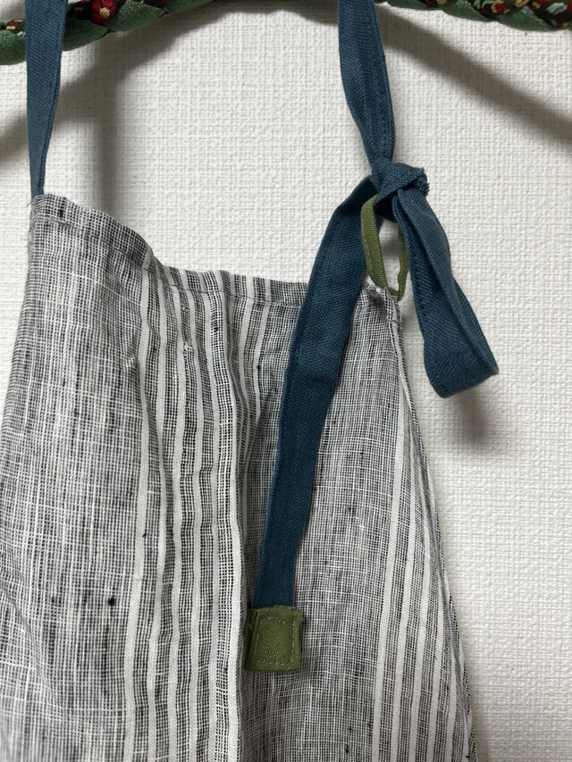 家事が楽しいリネンエプロン 東炊き生機リネン100% グレーストライプ