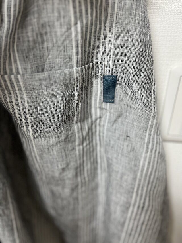 家事が楽しいリネンエプロン 東炊き生機リネン100% グレーストライプ