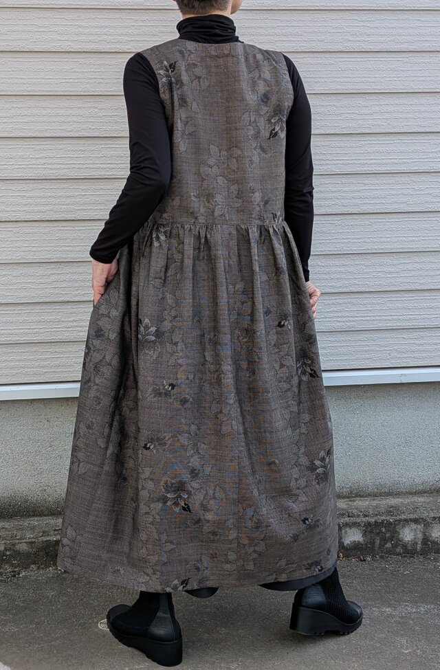 古布リメイク 大島紬のカシュクールタイプジャンバースカート 大人