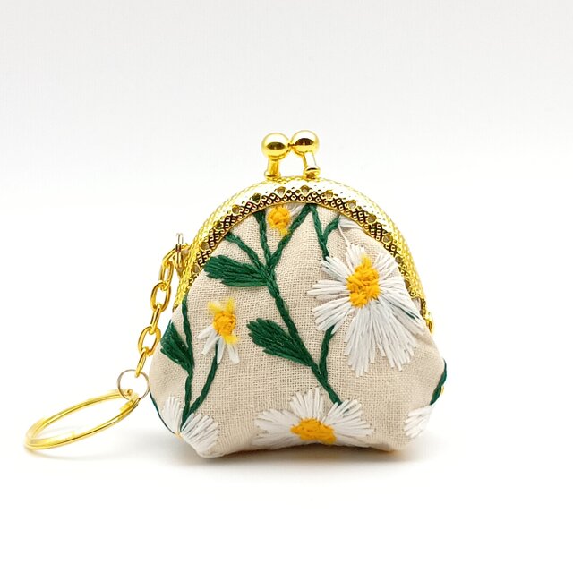刺繍 ミニがま口キーホルダー 5cm口金 アクセサリーケース バッグ