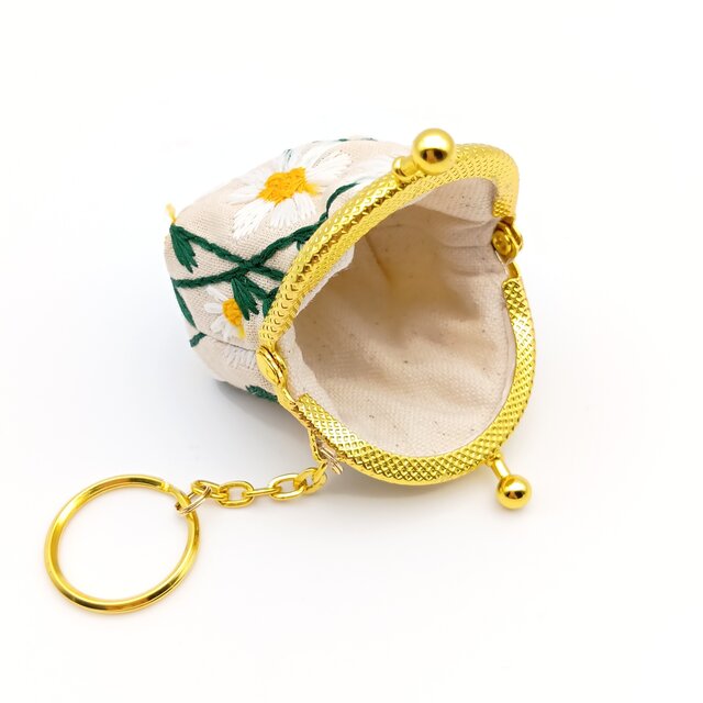 刺繍 ミニがま口キーホルダー 5cm口金 アクセサリーケース バッグ
