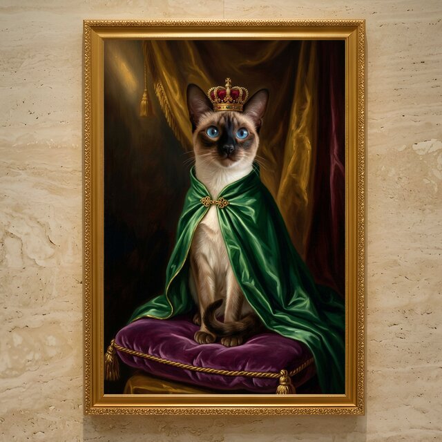 猫（バリニーズ）のルネサンス風肖像画 油絵風アートA3額装インテリア