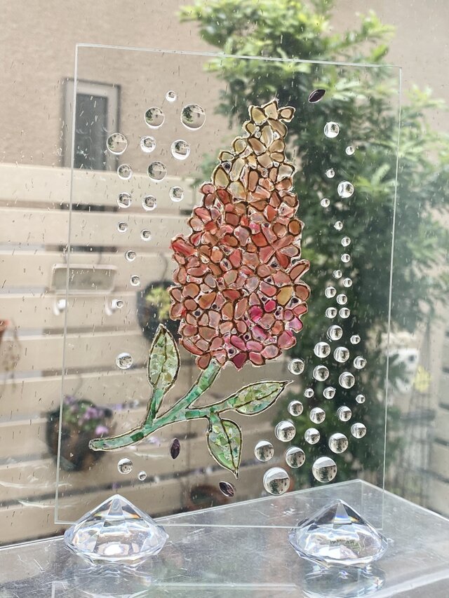 雨上がりの紫陽花 フリルガラスホルダー｜Glass Art Object シェル