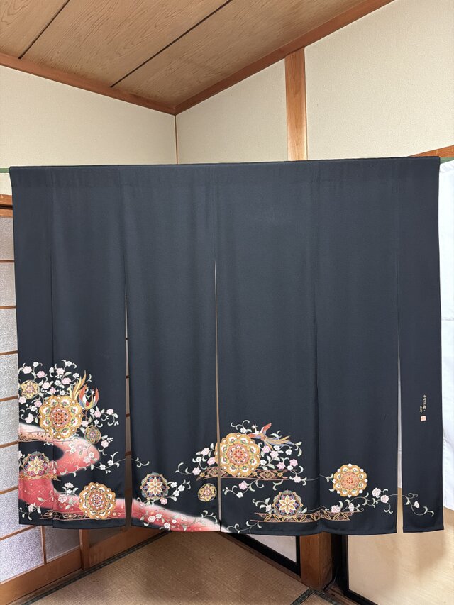 着物リメイク暖簾留袖縁起物横幅〜142-丈〜124 | iichi 日々の暮らしを