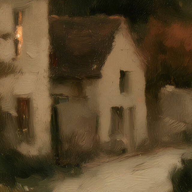 秋の町【 ピンク色の夕暮れ フランスの田舎の村 タイプB 】 風景画