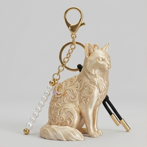 猫（ソマリ）のキーホルダー ミニチュア シルクゴールド | iichi 日々