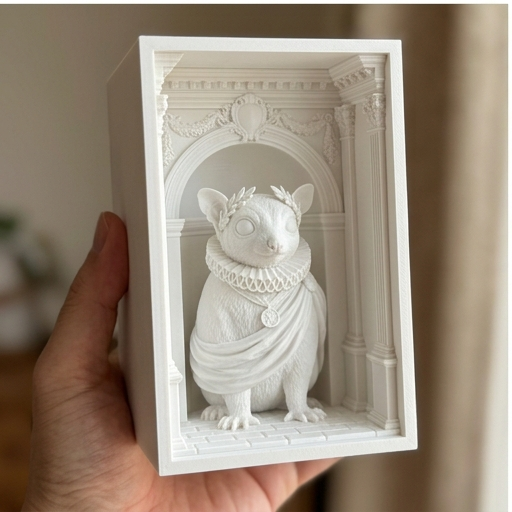フクロモモンガの3Dプリント ブックヌーク 白PLA 本棚インテリア