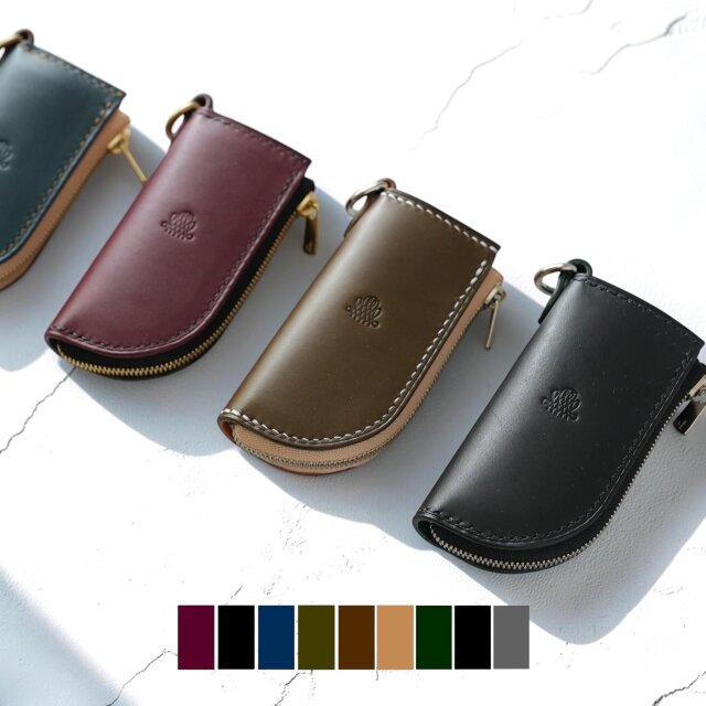 手になじむフォルムのジップキーケース スマートキー イタリアンレザー