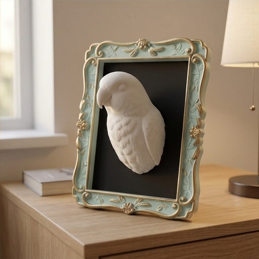 インコ（コザクラインコ）の壁掛けレリーフ 3Dプリント 白PLA