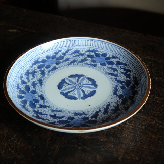 伊万里◇成化年製 花文染付七寸中皿 古美術 骨董/antiques 古民家 工芸