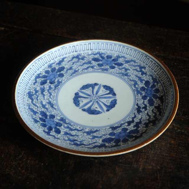 伊万里◇成化年製 花文染付七寸中皿 古美術 骨董/antiques 古民家 工芸