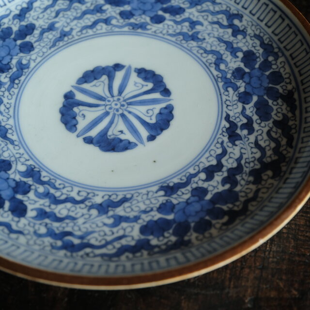 伊万里◇成化年製 花文染付七寸中皿 古美術 骨董/antiques 古民家 工芸
