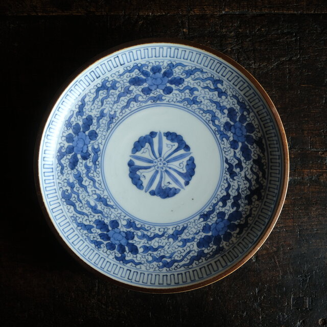 伊万里◇成化年製 花文染付七寸中皿 古美術 骨董/antiques 古民家 工芸