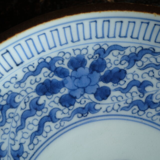 伊万里◇成化年製 花文染付七寸中皿 古美術 骨董/antiques 古民家 工芸