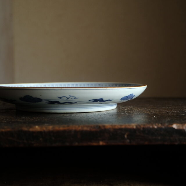 伊万里◇成化年製 花文染付七寸中皿 古美術 骨董/antiques 古民家 工芸