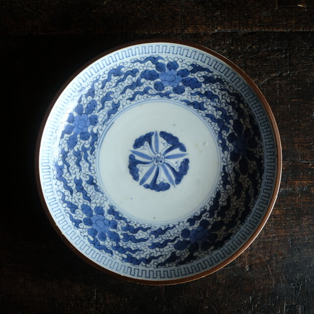 伊万里◇成化年製 花文染付七寸中皿 古美術 骨董/antiques 古民家 工芸