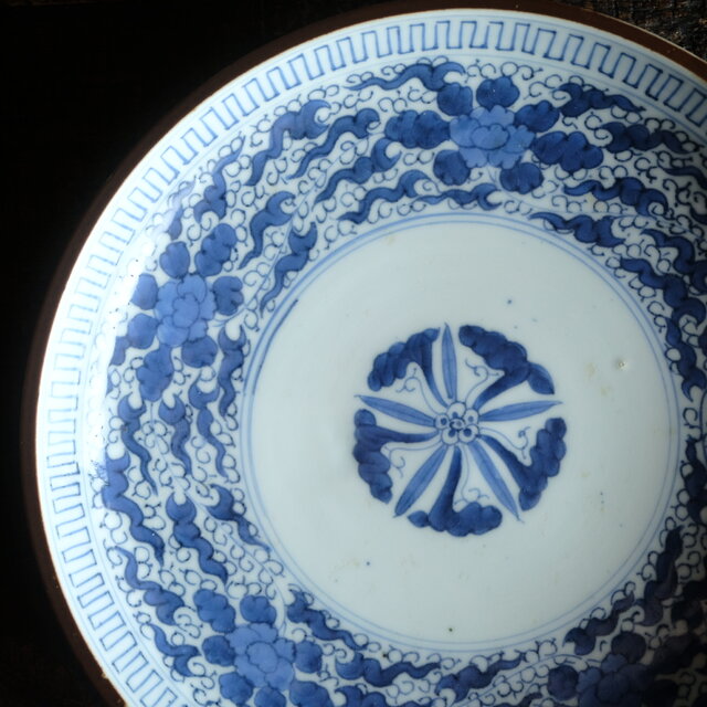 伊万里◇成化年製 花文染付七寸中皿 古美術 骨董/antiques 古民家 工芸
