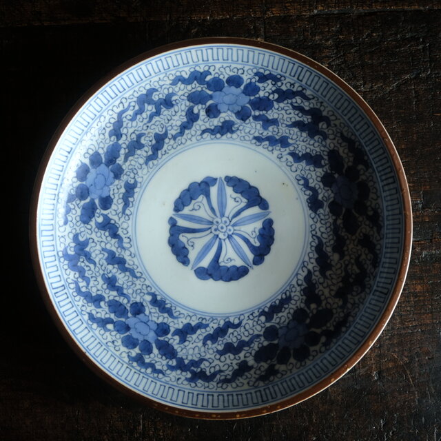 伊万里◇成化年製 花文染付七寸中皿 古美術 骨董/antiques 古民家 工芸