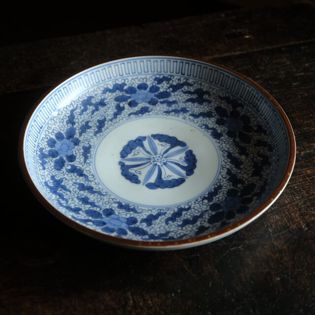 伊万里◇成化年製 花文染付七寸中皿 古美術 骨董/antiques 古民家 工芸