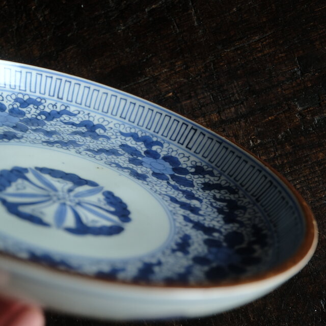 伊万里◇成化年製 花文染付七寸中皿 古美術 骨董/antiques 古民家 工芸