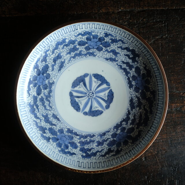 伊万里◇成化年製 花文染付七寸中皿 古美術 骨董/antiques 古民家 工芸