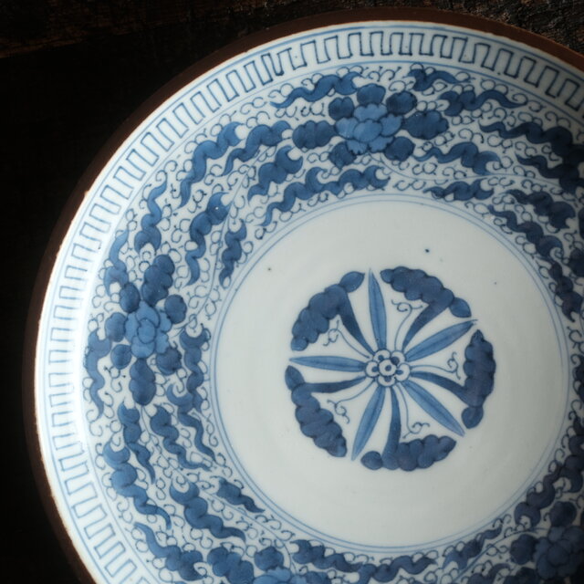 伊万里◇成化年製 花文染付七寸中皿 古美術 骨董/antiques 古民家 工芸