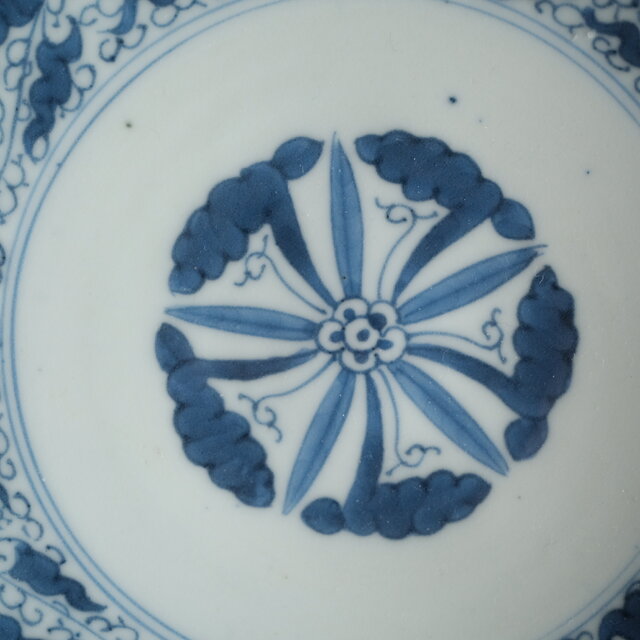 伊万里◇成化年製 花文染付七寸中皿 古美術 骨董/antiques 古民家 工芸