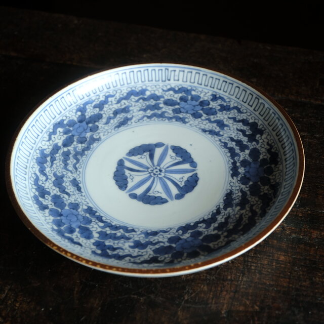 伊万里◇成化年製 花文染付七寸中皿 古美術 骨董/antiques 古民家 工芸