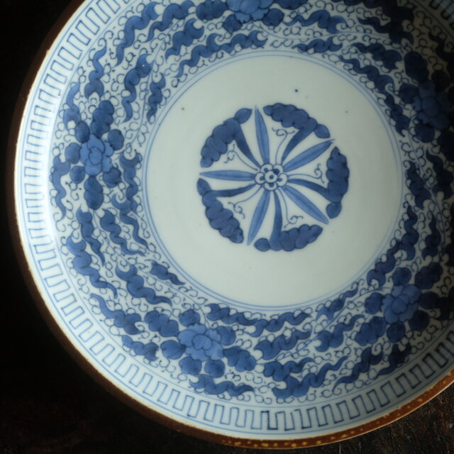 伊万里◇成化年製 花文染付七寸中皿 古美術 骨董/antiques 古民家 工芸