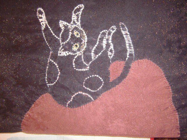 手描き染め 絞り帯 猫の画像1枚目